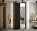 Šatníková skriňa s posuvnými dverami a zrkadlom DAVOS 120cm | Čierna / strieborné pojazdy