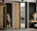 Šatníková skriňa s posuvnými dverami a zrkadlom DAVOS 120cm | Biela / DUB Artisan / čierne pojazdy