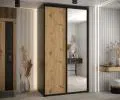 Šatníková skriňa s posuvnými dverami a zrkadlom DAVOS 140cm | Čierna / DUB Artisan / čierne