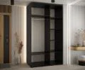 Šatníková skriňa s posuvnými dverami a zrkadlom DAVOS 140cm | Čierna / DUB Artisan / strieborné