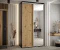 Šatníková skriňa s posuvnými dverami a zrkadlom DAVOS 140cm | Čierna / DUB Artisan / strieborné