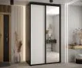 Šatníková skriňa s posuvnými dverami a zrkadlom DAVOS 140cm | Čierna / biela / čierne pojazdy