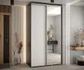 Šatníková skriňa s posuvnými dverami a zrkadlom DAVOS 140cm | Čierna / biela / strieborné pojazdy