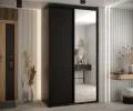 Šatníková skriňa s posuvnými dverami a zrkadlom DAVOS 140cm | Čierna / čierne pojazdy