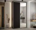 Šatníková skriňa s posuvnými dverami a zrkadlom DAVOS 140cm | Čierna / strieborné pojazdy