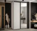 Šatníková skriňa s posuvnými dverami a zrkadlom DAVOS 140 cm | Biela / čierne pojazdy