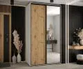 Šatníková skriňa s posuvnými dverami a zrkadlom DAVOS 140cm | Biela / DUB Artisan / čierne pojazdy