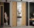 Šatníková skriňa s posuvnými dverami a zrkadlom DAVOS 150 cm | Biela / DUB Artisan / strieborné
