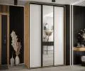 Šatníková skriňa s posuvnými dverami a zrkadlom DAVOS 150cm | DUB Artisan / biela / čierne pojazdy