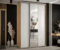 Šatníková skriňa s posuvnými dverami a zrkadlom DAVOS 150cm | DUB Artisan / biela / strieborné