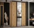 Šatníková skriňa s posuvnými dverami a zrkadlom DAVOS 150cm | DUB Artisan / čierne pojazdy