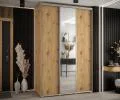 Šatníková skriňa s posuvnými dverami a zrkadlom DAVOS 150cm | DUB Artisan / strieborné pojazdy