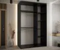 Šatníková skriňa s posuvnými dverami a zrkadlom DAVOS 150cm | Čierna / DUB Artisan / strieborné