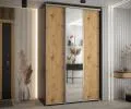 Šatníková skriňa s posuvnými dverami a zrkadlom DAVOS 150cm | Čierna / DUB Artisan / strieborné