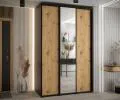 Šatníková skriňa s posuvnými dverami a zrkadlom DAVOS 160cm | Čierna / DUB Artisan / čierne pojazd