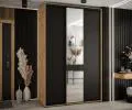 Šatníková skriňa s posuvnými dverami a zrkadlom DAVOS 160cm | DUB Artisan / čierna / čierne pojazdy