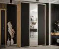 Šatníková skriňa s posuvnými dverami a zrkadlom DAVOS 160cm | DUB Artisan / čierna / strieborné