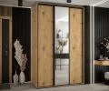 Šatníková skriňa s posuvnými dverami a zrkadlom DAVOS 160cm | DUB Artisan / čierne pojazdy
