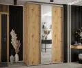 Šatníková skriňa s posuvnými dverami a zrkadlom DAVOS 160cm | DUB Artisan / strieborné pojazdy