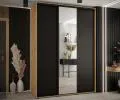 Šatníková skriňa s posuvnými dverami a zrkadlom DAVOS 170cm | DUB Artisan / čierna / čierne pojazdy