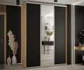 Šatníková skriňa s posuvnými dverami a zrkadlom DAVOS 170cm | DUB Artisan / čierna / strieborné