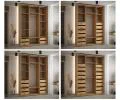 Šatníková skriňa s posuvnými dverami a zrkadlom DAVOS 170cm | DUB Artisan / biela / čierne pojazdy