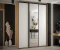 Šatníková skriňa s posuvnými dverami a zrkadlom DAVOS 170cm | DUB Artisan / biela / čierne pojazdy