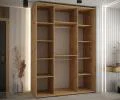 Šatníková skriňa s posuvnými dverami a zrkadlom DAVOS 170cm | DUB Artisan / biela / čierne pojazdy