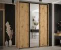 Šatníková skriňa s posuvnými dverami a zrkadlom DAVOS 170cm | DUB Artisan / čierne pojazdy