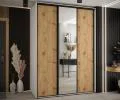 Šatníková skriňa s posuvnými dverami a zrkadlom DAVOS 170cm | Biela / DUB Artisan / čierne pojazdy