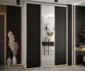 Šatníková skriňa s posuvnými dverami a zrkadlom DAVOS 170cm | Biela / čierna / strieborné pojazdy