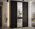 Šatníková skriňa s posuvnými dverami a zrkadlom DAVOS 170cm | Čierna / čierne pojazdy