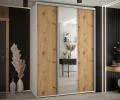 Šatníková skriňa s posuvnými dverami a zrkadlom DAVOS 180cm | Biela / DUB Artisan / strieborné