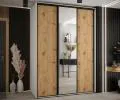 Šatníková skriňa s posuvnými dverami a zrkadlom DAVOS 180cm | Biela / DUB Artisan / čierne pojazdy