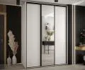 Šatníková skriňa s posuvnými dverami a zrkadlom DAVOS 180 cm | Biela / čierne pojazdy