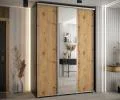 Šatníková skriňa s posuvnými dverami a zrkadlom DAVOS 180cm | Čierna / DUB Artisan / strieborné