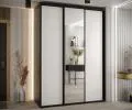 Šatníková skriňa s posuvnými dverami a zrkadlom DAVOS 180cm | Čierna / biela / čierne pojazdy