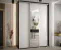 Šatníková skriňa s posuvnými dverami a zrkadlom DAVOS 180cm | Čierna / biela / strieborné pojazdy