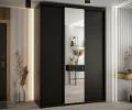 Šatníková skriňa s posuvnými dverami a zrkadlom DAVOS 180cm | Čierna / čierne pojazdy