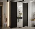 Šatníková skriňa s posuvnými dverami a zrkadlom DAVOS 180cm | Čierna / strieborné pojazdy