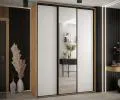 Šatníková skriňa s posuvnými dverami a zrkadlom DAVOS 180cm | DUB Artisan / biela / čierne pojazdy