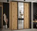 Šatníková skriňa s posuvnými dverami a zrkadlom DAVOS 180cm | DUB Artisan / čierne pojazdy