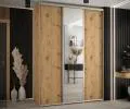 Šatníková skriňa s posuvnými dverami a zrkadlom DAVOS 180cm | DUB Artisan / strieborné pojazdy