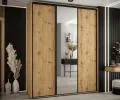 Šatníková skriňa s posuvnými dverami a zrkadlom DAVOS 190cm | DUB Artisan / čierne pojazdy