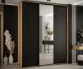 Šatníková skriňa s posuvnými dverami a zrkadlom DAVOS 190cm | DUB Artisan / čierna / čierne pojazd
