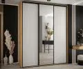 Šatníková skriňa s posuvnými dverami a zrkadlom DAVOS 190cm | DUB Artisan / biela / čierne pojazdy