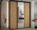 Šatníková skriňa s posuvnými dverami a zrkadlom DAVOS 190cm | Čierna / DUB Artisan / čierne pojazd