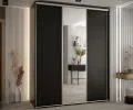 Šatníková skriňa s posuvnými dverami a zrkadlom DAVOS 190cm | Čierna / strieborné pojazdy