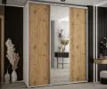 Šatníková skriňa s posuvnými dverami a zrkadlom DAVOS 190cm | Biela / DUB Artisan / strieborné