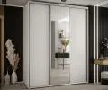 Šatníková skriňa s posuvnými dverami a zrkadlom DAVOS 190cm | Biela / strieborné pojazdy